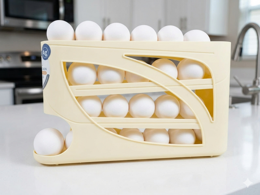 4-Tier Smart Rolling Egg Organizer - Space-Saving Design & Smooth Glide (30 Egg Capacity)
