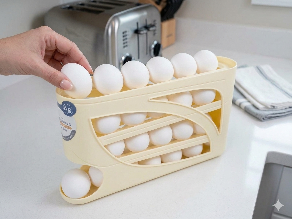 4-Tier Smart Rolling Egg Organizer - Space-Saving Design & Smooth Glide (30 Egg Capacity)