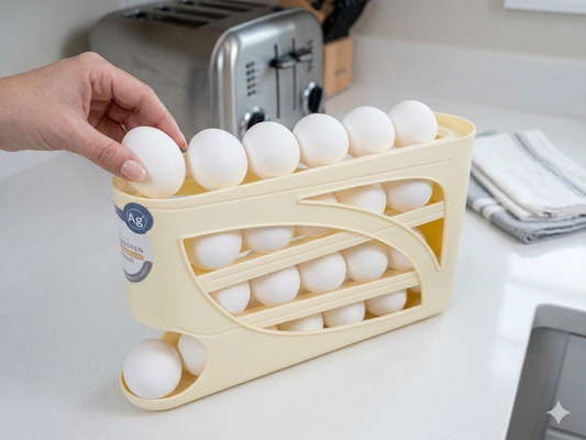 4-Tier Smart Rolling Egg Organizer - Space-Saving Design & Smooth Glide (30 Egg Capacity)